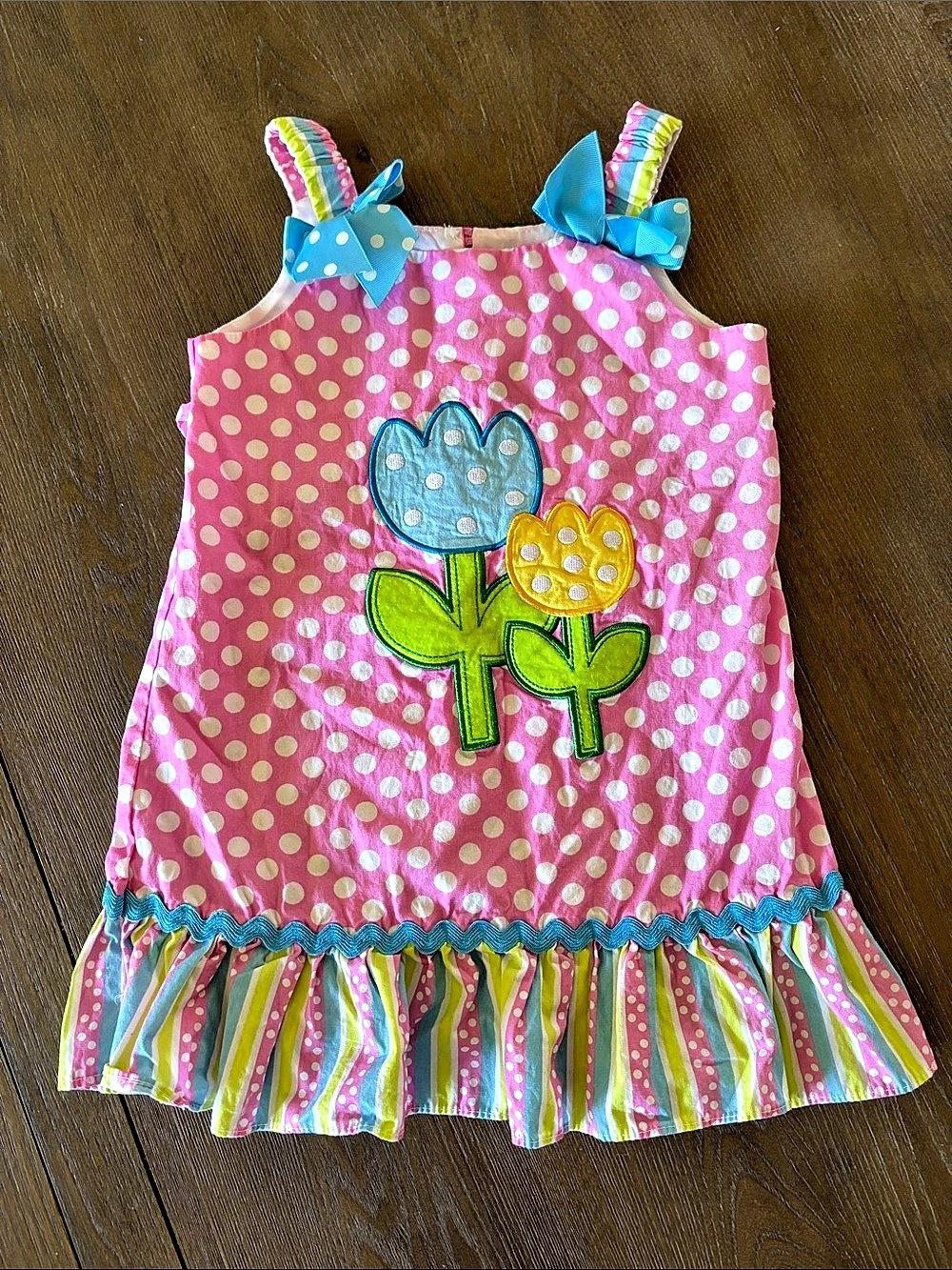 Youngland Girls Polka Dot Appliqué Dress Size 4T